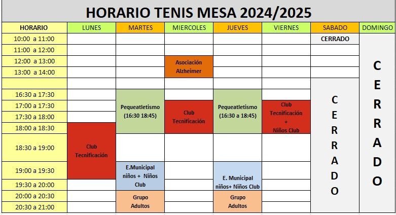 horario tenis mesa 24-25